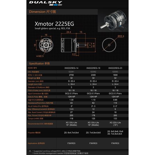 Dualsky XM2225EG-14 2700 RPM/V 32g Outrunner